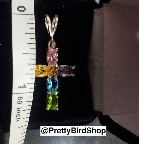 Last one! Crystal CROSS sterling silver multicolored Pendant NEW - Picture 5 of 12